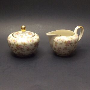 Johann Haviland Bavaria Pink Yellow Roses 02056 Cream & Sugar Set Victorian